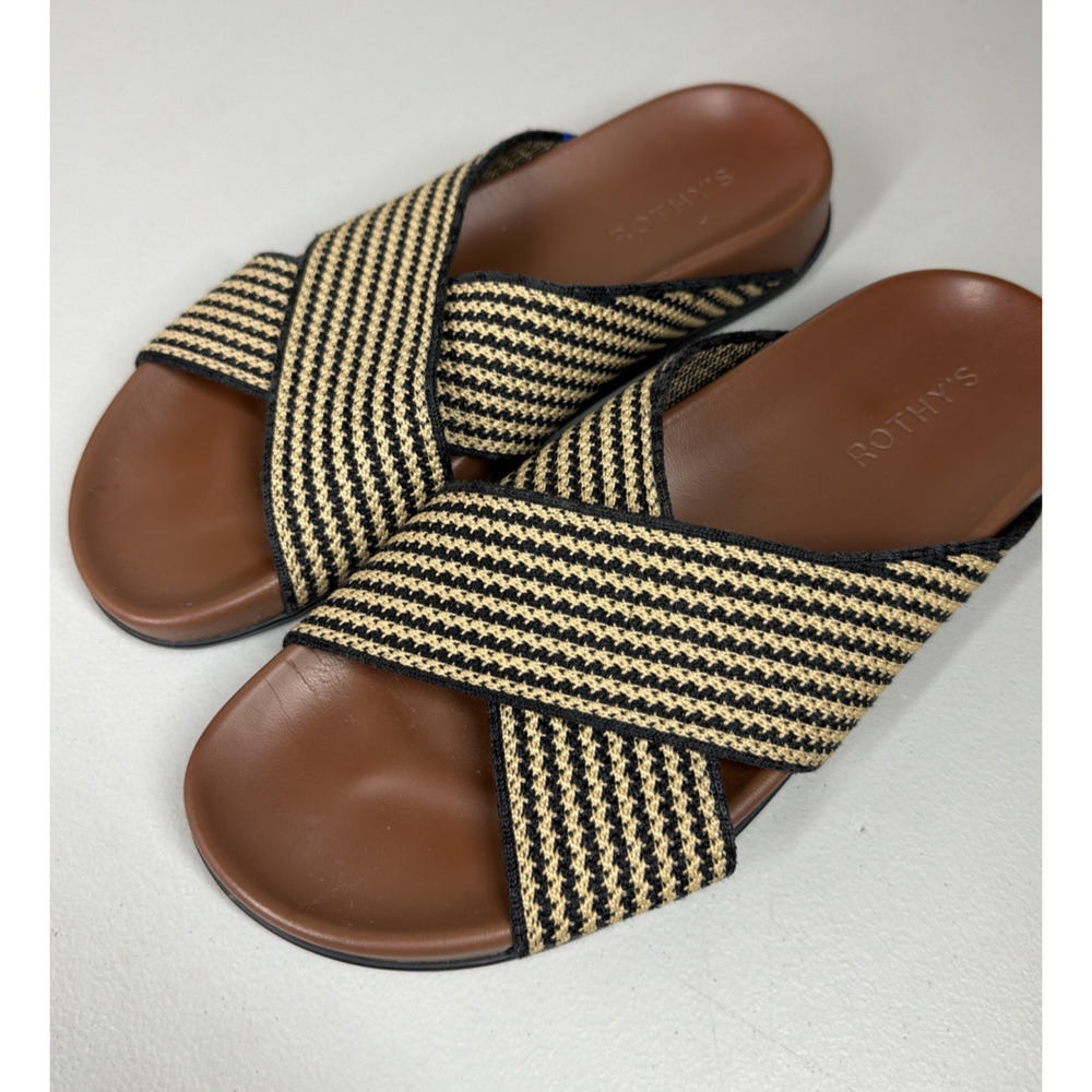 Rothy's The Weekend Slide Sandals Toffee Stripe Womens 8.5 Textured Knit Slip On - Picture 3 of 8